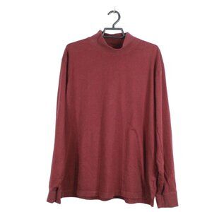 LL Bean Carefree Unshrinkable Mockneck Shirt Cotton Red Size L Tall